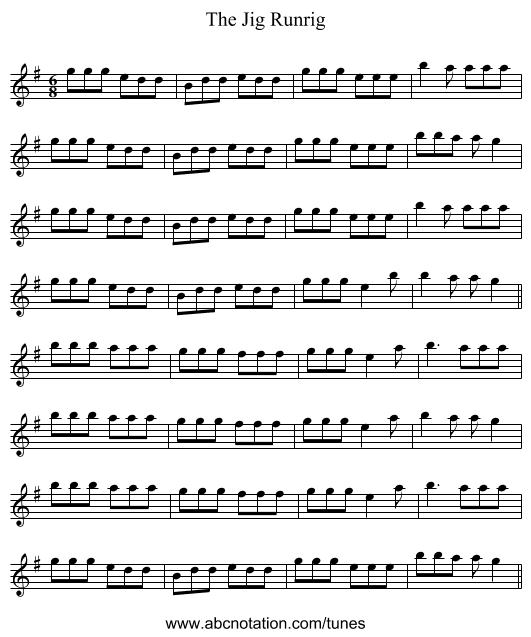 The Jig Runrig - staff notation