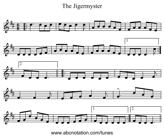 The Jigermyster - staff notation