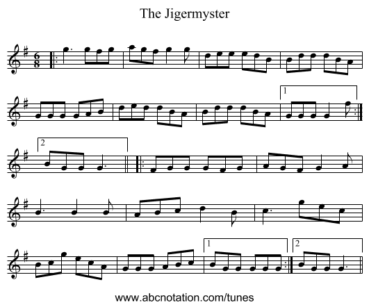 The Jigermyster - staff notation