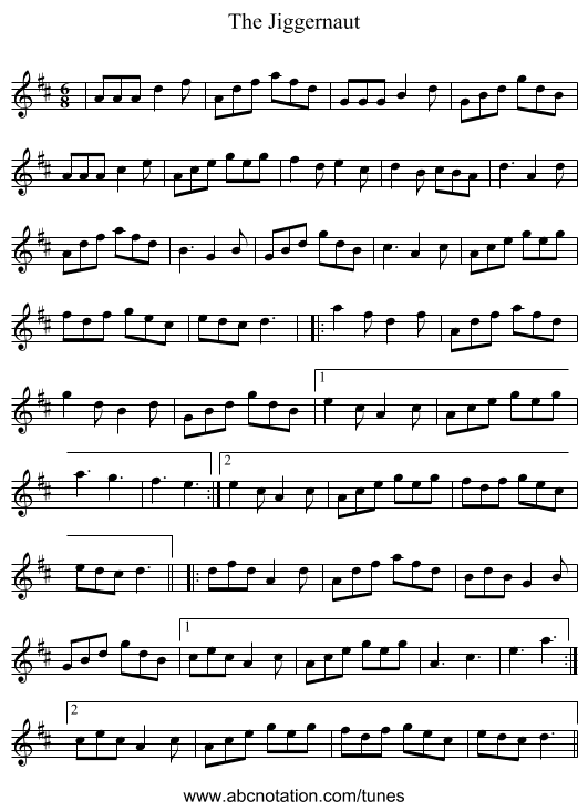 The Jiggernaut - staff notation