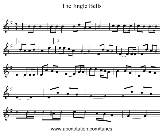 The Jingle Bells - staff notation