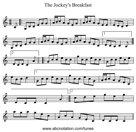 The Jockey's Breakfast - staff notation
