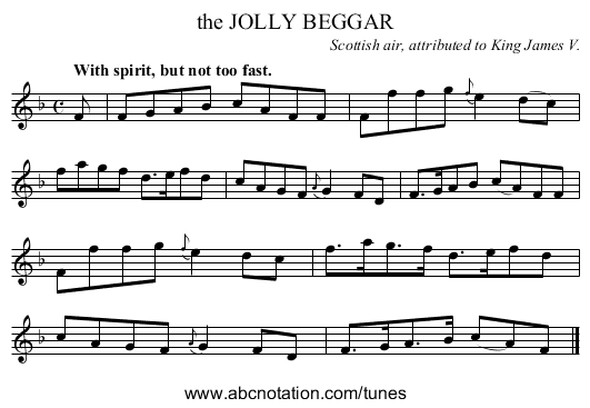 the JOLLY BEGGAR - staff notation