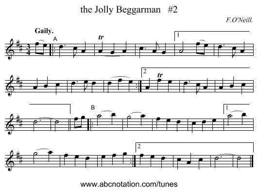 the Jolly Beggarman   #2 - staff notation
