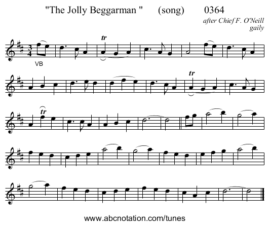 The Jolly Beggarman       (song)        0364 - staff notation