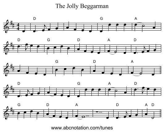 The Jolly Beggarman - staff notation