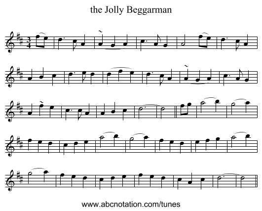 the Jolly Beggarman - staff notation