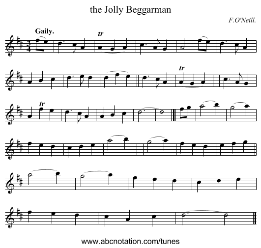 the Jolly Beggarman - staff notation