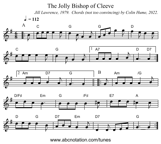The Jolly Bishop of Cleeve - staff notation