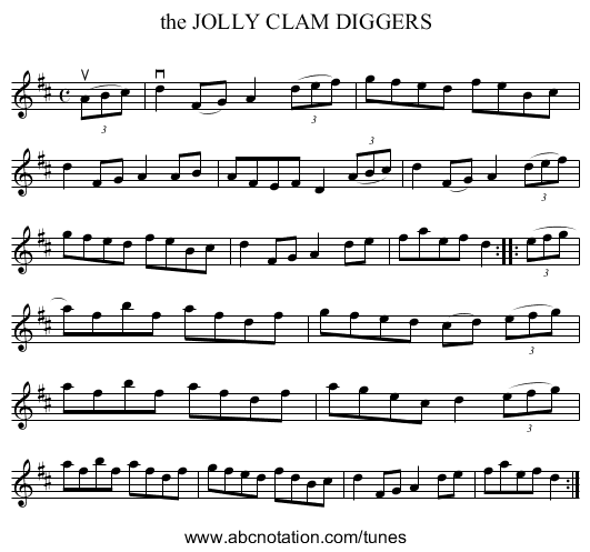 the JOLLY CLAM DIGGERS - staff notation
