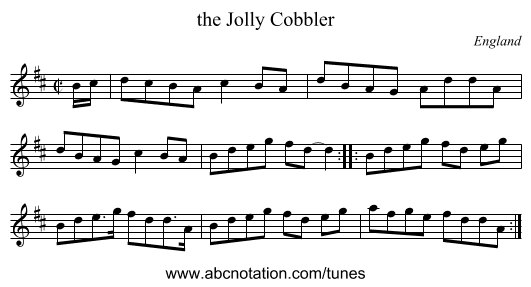 the Jolly Cobbler - staff notation
