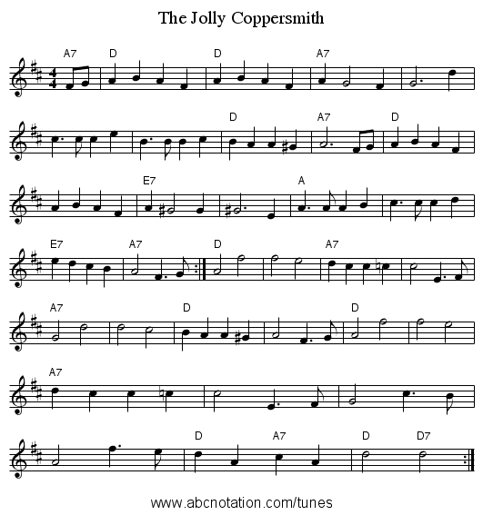 The Jolly Coppersmith - staff notation