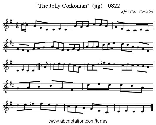 The Jolly Corkonian (jig) 0822 - staff notation