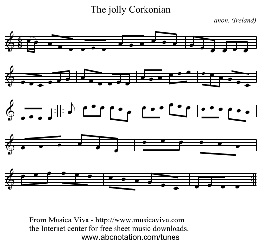 The jolly Corkonian - staff notation