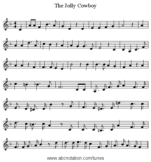 The Jolly Cowboy - staff notation