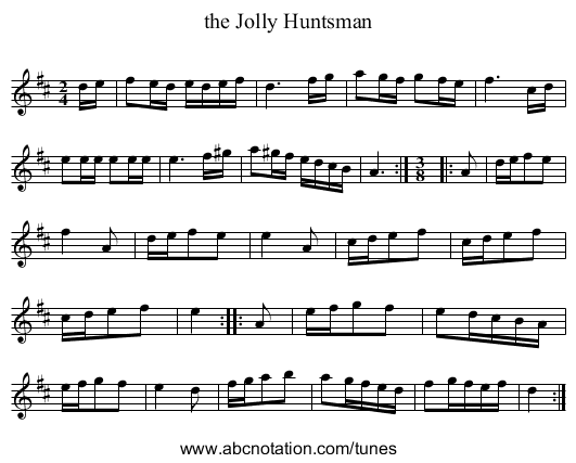 the Jolly Huntsman - staff notation