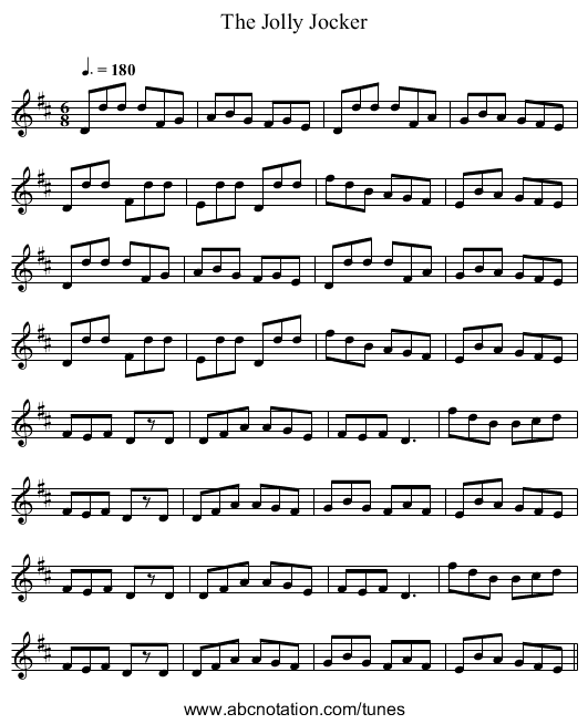 The Jolly Jocker - staff notation