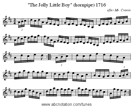 The Jolly Little Boy (hornpipe) 1716 - staff notation