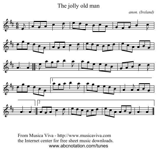 The jolly old man - staff notation
