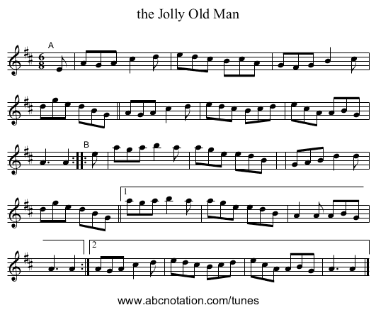 the Jolly Old Man - staff notation