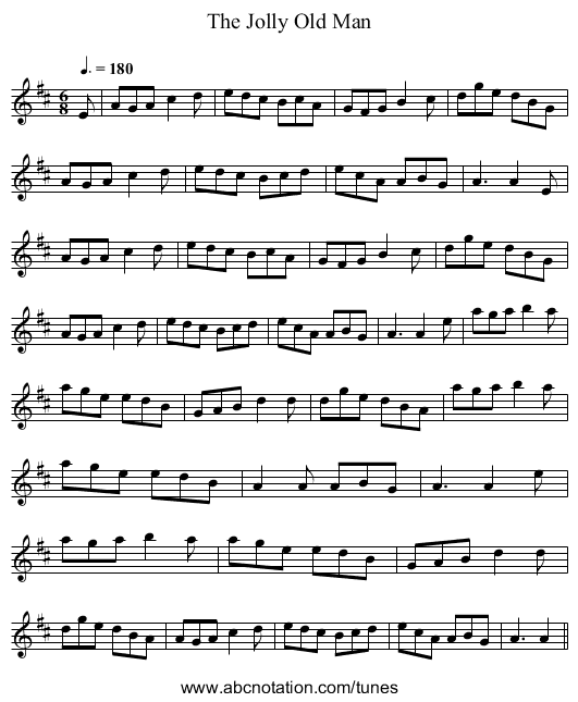 The Jolly Old Man - staff notation