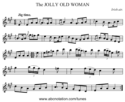 The JOLLY OLD WOMAN - staff notation