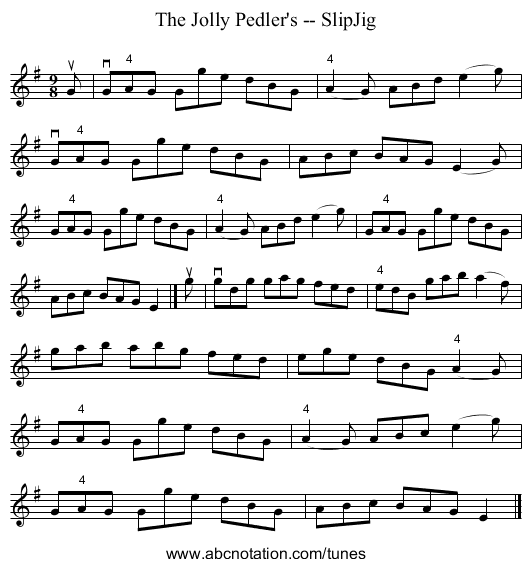 The Jolly Pedler's -- SlipJig - staff notation