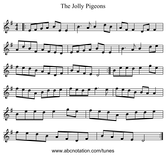 The Jolly Pigeons - staff notation