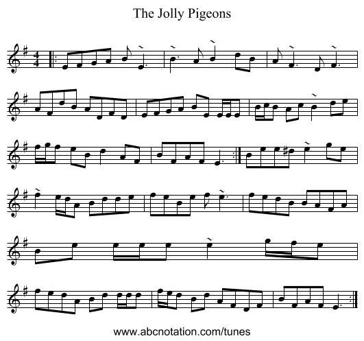 The Jolly Pigeons - staff notation