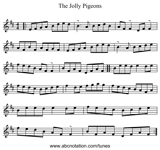 The Jolly Pigeons - staff notation
