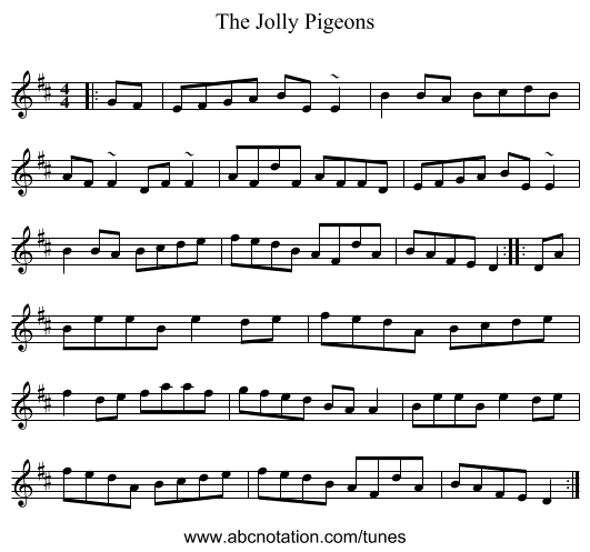 The Jolly Pigeons - staff notation