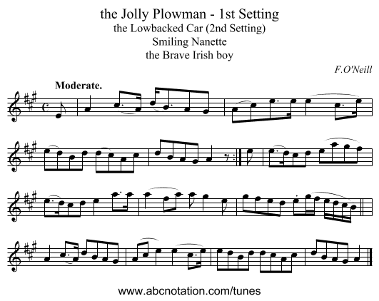 the Jolly Plowman - 1st Setting - staff notation