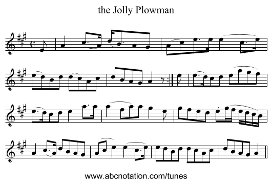 the Jolly Plowman - staff notation