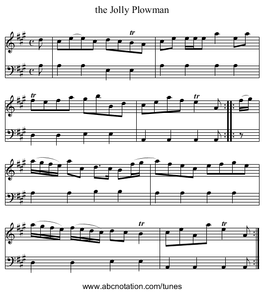 the Jolly Plowman - staff notation