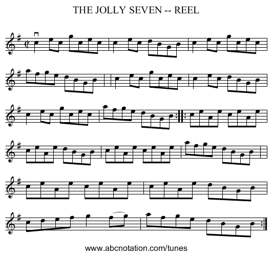 THE JOLLY SEVEN -- REEL - staff notation