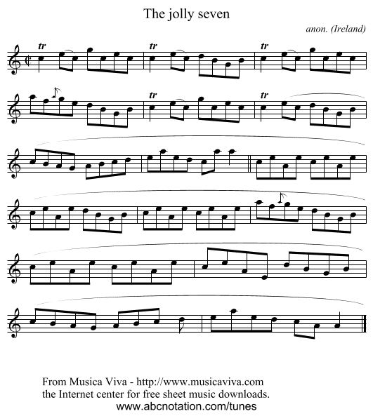 The jolly seven - staff notation