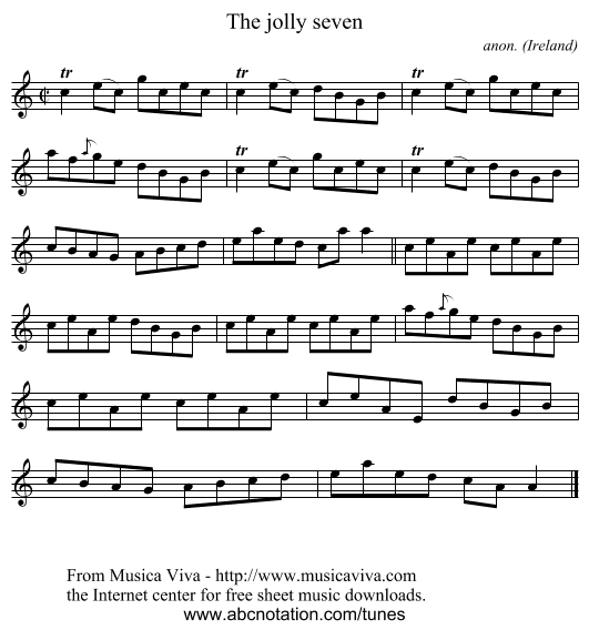 The jolly seven - staff notation
