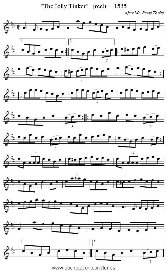 The Jolly Tinker   (reel)     1535 - staff notation