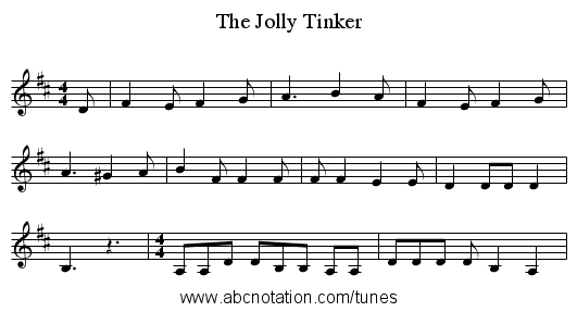 The Jolly Tinker - staff notation