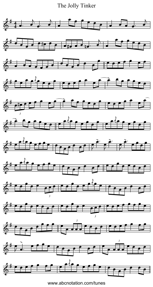 The Jolly Tinker - staff notation