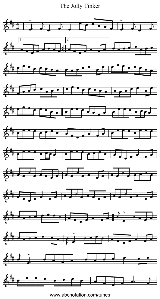 The Jolly Tinker - staff notation