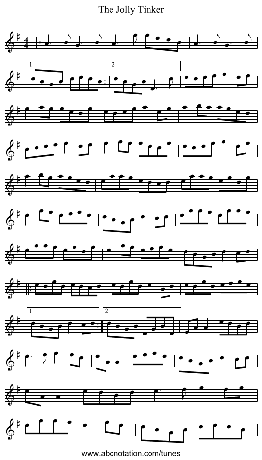 The Jolly Tinker - staff notation
