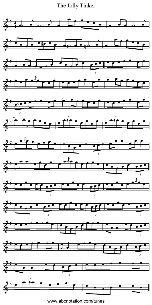 The Jolly Tinker - staff notation