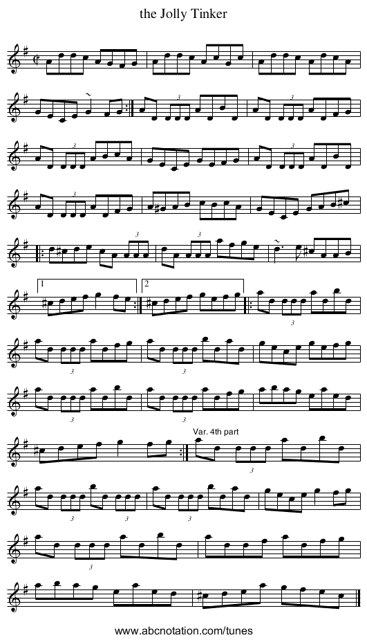 the Jolly Tinker - staff notation