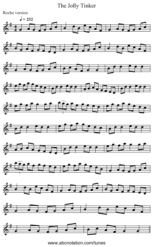 The Jolly Tinker - staff notation