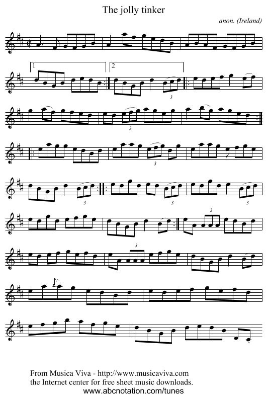 The jolly tinker - staff notation