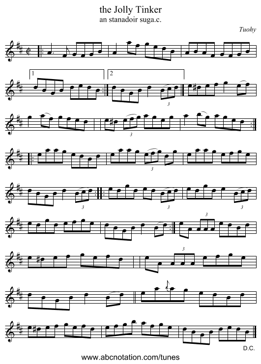 the Jolly Tinker - staff notation
