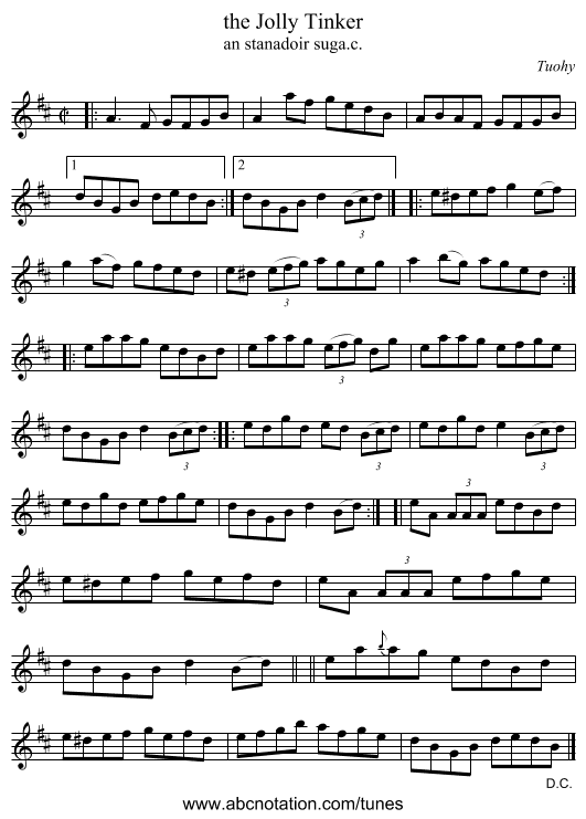 the Jolly Tinker - staff notation