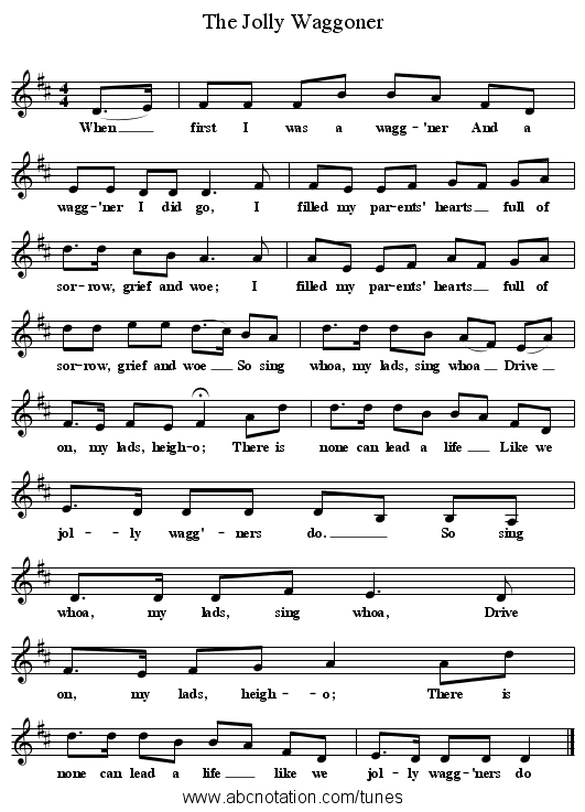 The Jolly Waggoner - staff notation