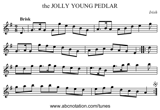the JOLLY YOUNG PEDLAR - staff notation